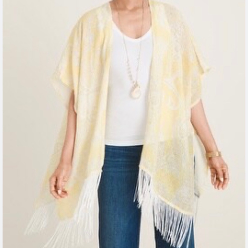 NWT Chico’s Yellow Linen Paisley Ruana Wrap Size Small/Medium